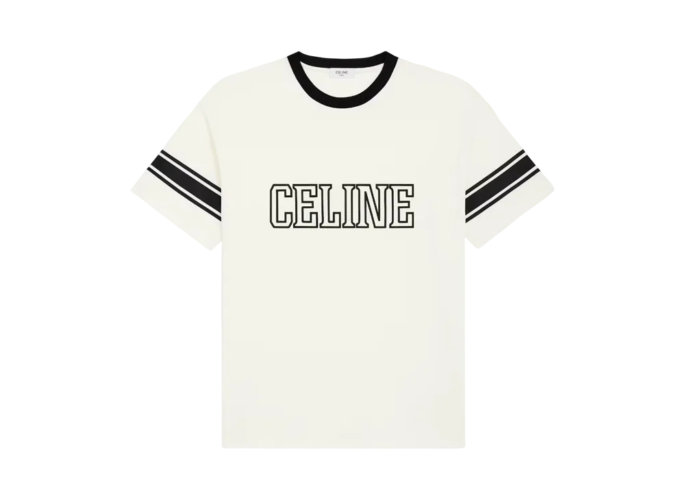 CELINE Men's Loose Triomphe T-Shirt in Cotton Jersey "Washed White/Black"
