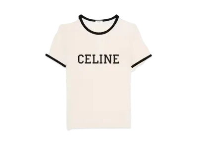 CELINE Men's Regular T-Shirt in Cotton Jersey "Washed White/ Black"