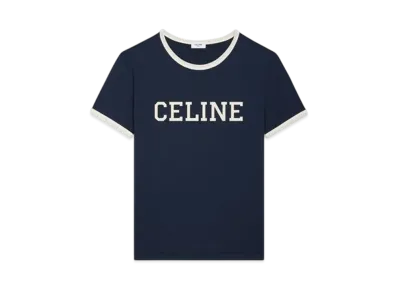 CELINE Men's Regular T-Shirt in Cotton Jersey "Washed White/Navy"