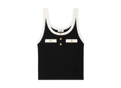 CELINE Women's Cropped Tank Top in Cotton Jersey "Black/Ecru"