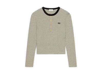 CELINE Women's Triomphe T-Shirt in Striped Cotton "Cream/Black"
