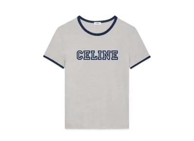 CELINE Men's Regular T-Shirt in Cotton Jersey "Grey Melange/Navy"