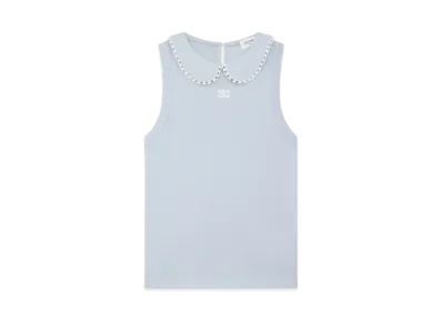 CELINE Women's Triomphe Top in Lurex Jersey "Baby Blue/Off White"