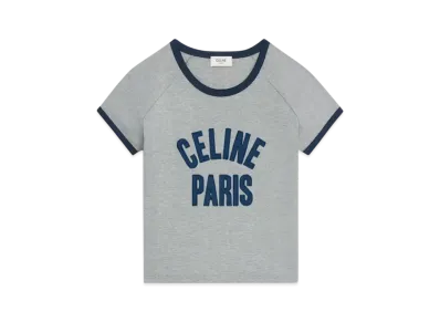 CELINE Women's Paris T-Shirt in Cotton Jersey "Grey Melange/Navy"