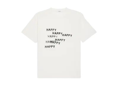 CELINE Men's Happy Happy Loose T-Shirt in Cotton Jersey "Washed White/Black"