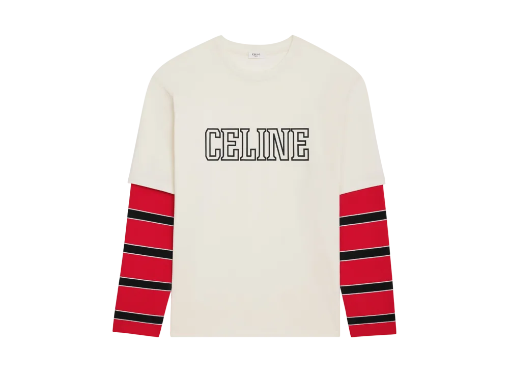 CELINE Men's Loose T-Shirt in Cotton Jersey "Washed White/Red/Black"