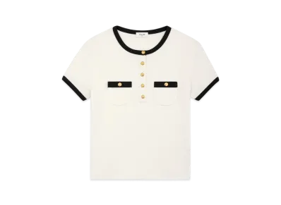 CELINE Women's Cropped T-Shirt in Cotton Jersey "Cream/Black"