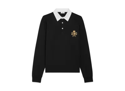 CELINE Men's Blason Polo Shirt in Striped Jersey "Black/White"