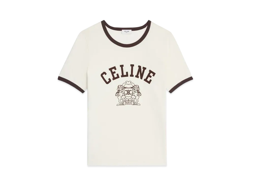 CELINE Women's Blason 70's T-Shirt in Cotton Jersey "Cream/Cacao"
