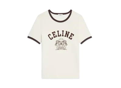 CELINE Women's Blason 70's T-Shirt in Cotton Jersey "Cream/Cacao"