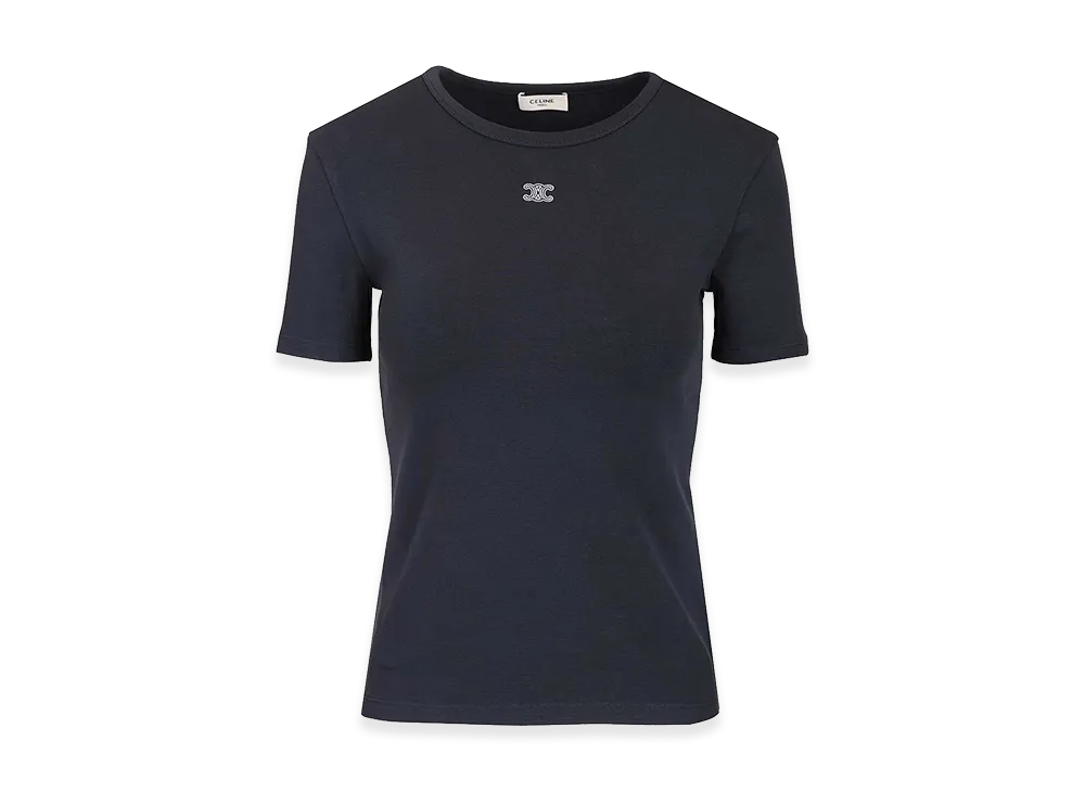 CELINE Women's Triomphe T-Shirt Ribbed Cotton Jersey "Blue"
