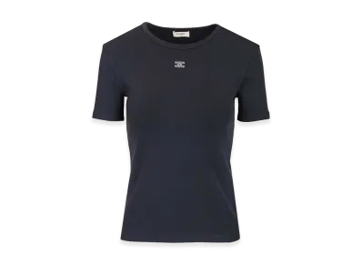 CELINE Women's Triomphe T-Shirt Ribbed Cotton Jersey "Blue"