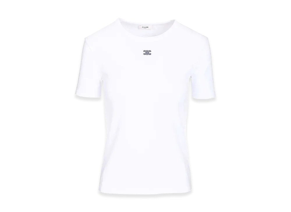 CELINE Women's Triomphe T-Shirt Ribbed Cotton Jersey "White"