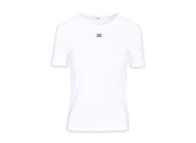 CELINE Women's Triomphe T-Shirt Ribbed Cotton Jersey "White"