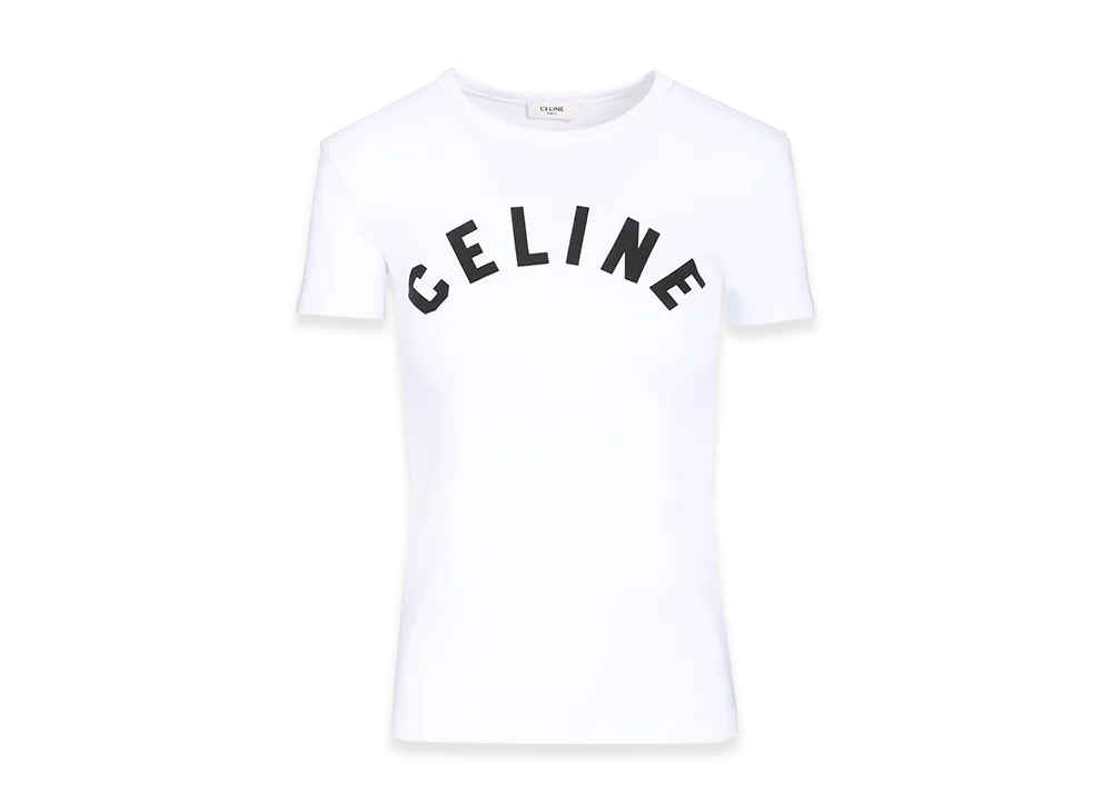 CELINE Women's T-Shirt Logo Ribbed Cotton Jersey "White"