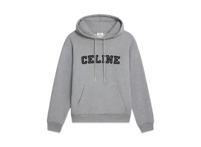 CELINE Men's Loose Hoodie in Cotton Fleece "Grey Melange/Black"