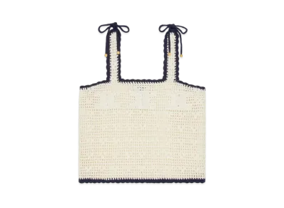 CELINE Women's Triomphe Crop Top in Crochetted Cotton "Off White"