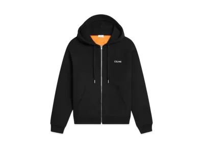 CELINE Men's Zipped Quilted Hoodie in Cotton Fleece "Black/White"