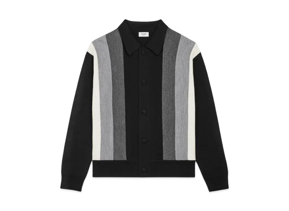 CELINE Men's Polo Cardigan in Wool "Grey"