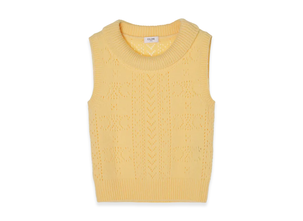 CELINE Pull Col Benitier Sans Manches "Paleyellow"