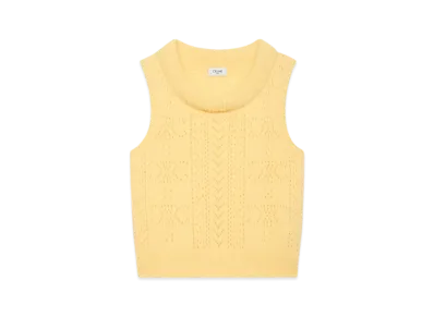 CELINE Women's Cowl Neck Sweater in Pointelle Cashmere "Pale Yellow"