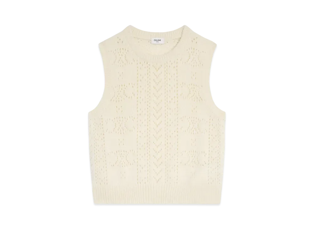 CELINE Women's Crew Neck Sweater in Pointelle Cashmere "Off White"