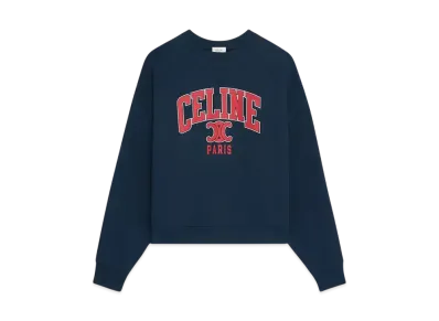 CELINE Women's Oversized CELINE Women's Sweatshirt in Cotton Fleece "Navy/Red/Off White"