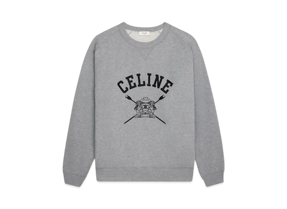 CELINE Men's Loose Blason Sweatshirt in Cotton Fleece "Grey Melange/Black"