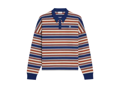 CELINE Men's Triomphe Loose Polo in Striped Cotton "Navy/Orange/Ecru"