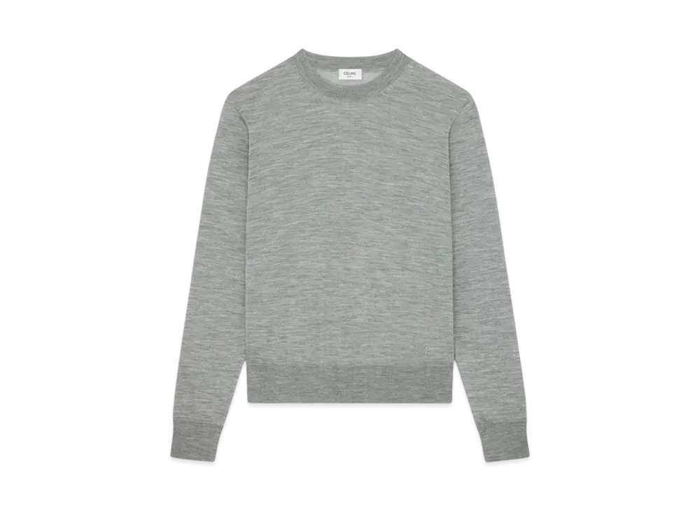CELINE Women's Triomphe Crew Neck Sweater in Fine Wool "Light Grey"
