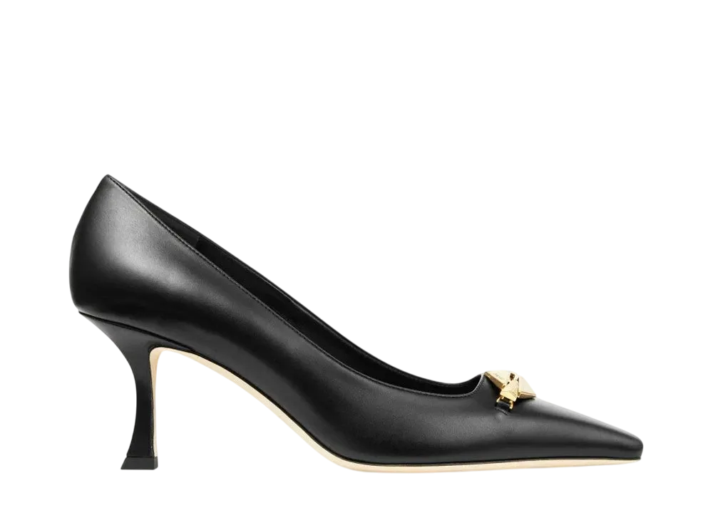 Jimmy Choo Women's Riker 70 Leather Pumps "Black/Gold"