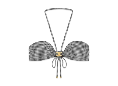 CELINE Women's Triomphe Balconette Top in Vichy Jersey "Blanc/Noir"