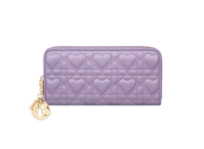 Dior Lady Dior Voyageur Wallet Heart Cannage Lambskin Japan Exclusive "Lilac"