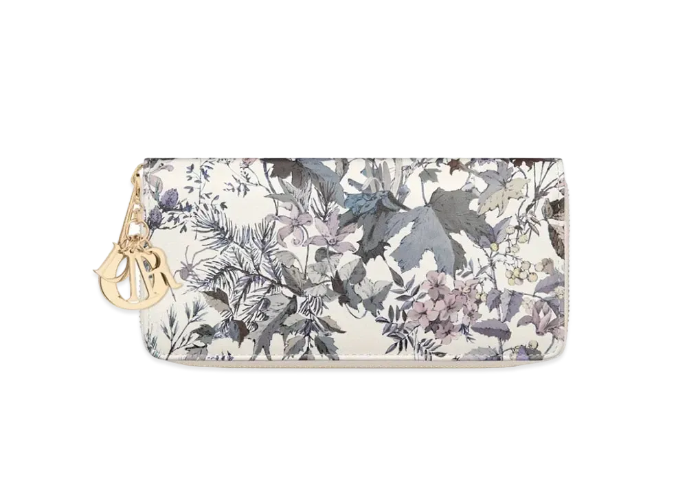 Dior Lady Dior Voyageur Wallet Dior 4 Saisons Hiver Printed Calfskin Japan Exclusive "White/Multicolor"