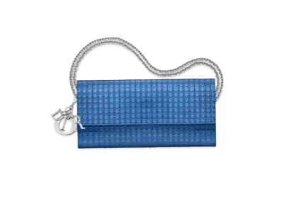 Dior Microcanaage Pocket Cannage Pattern Calfskin Crois Eleere Wallet "Blue"