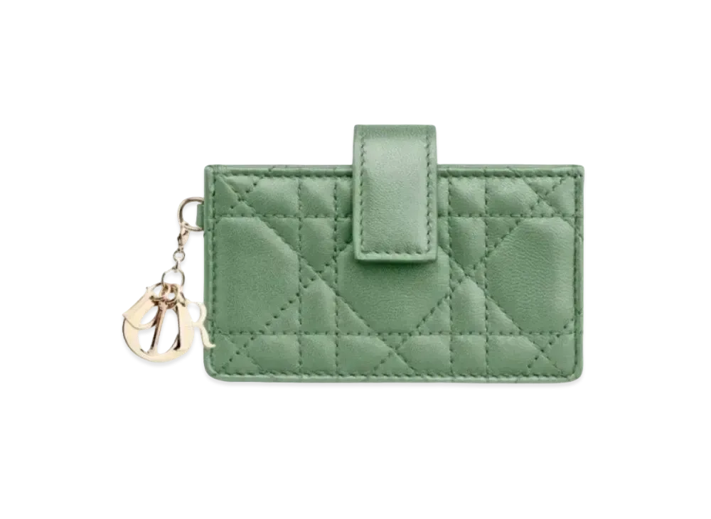 Dior Sheepskin Cannage Pattern 5 Pocket Card Holder "Mint Green"