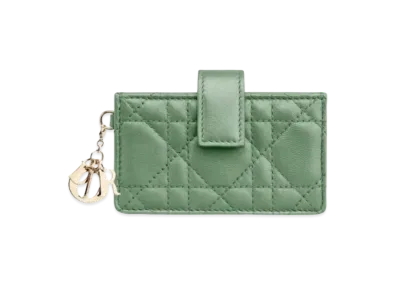 Dior Sheepskin Cannage Pattern 5 Pocket Card Holder "Mint Green"
