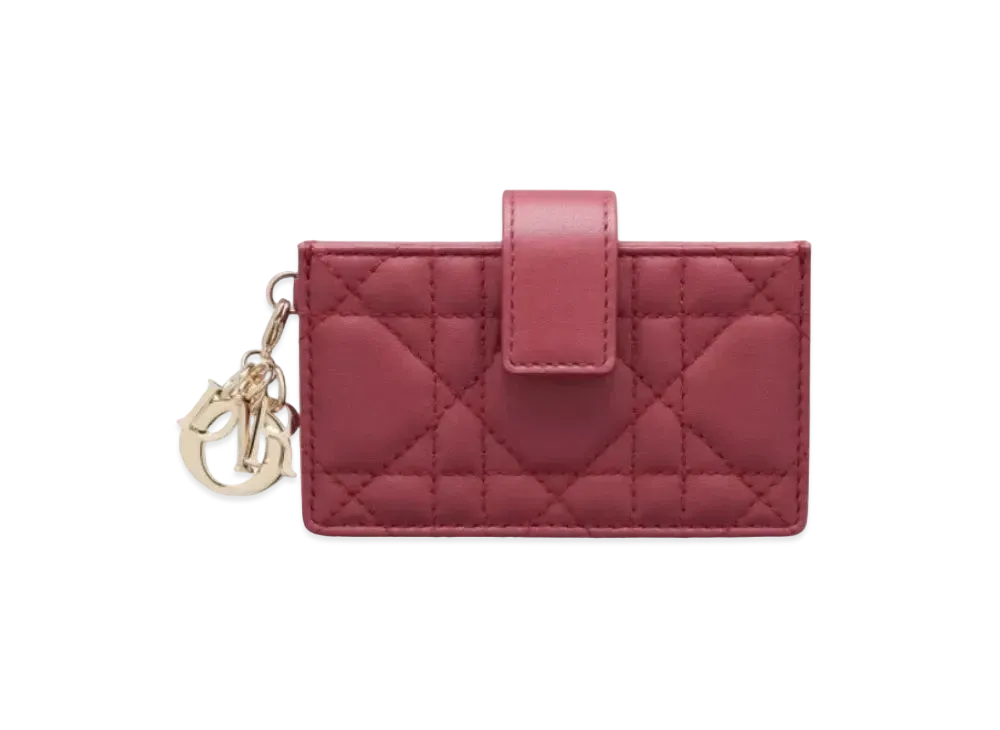 Dior Sheep Leather Lady Dior 5 Gate Card Holder "Hibiscus Pink"