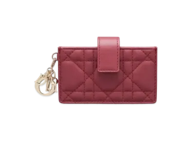 Dior Sheep Leather Lady Dior 5 Gate Card Holder "Hibiscus Pink"