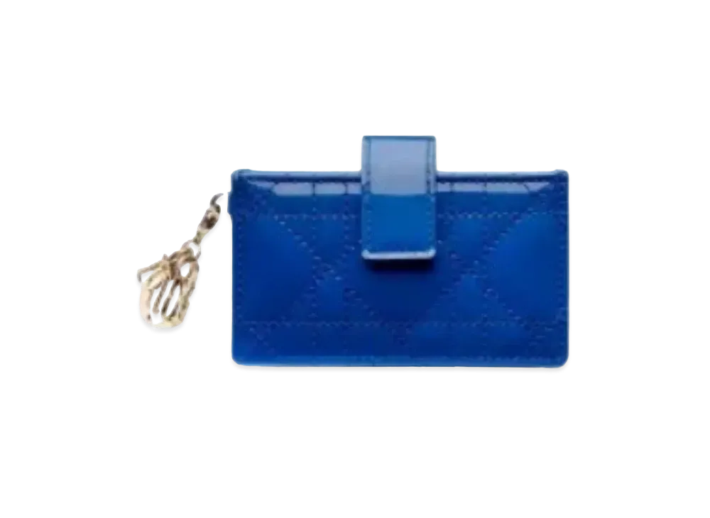 Dior Cannage Pattern Pattern Curfskin Multi-Rayer Debuler Holder "Blue"