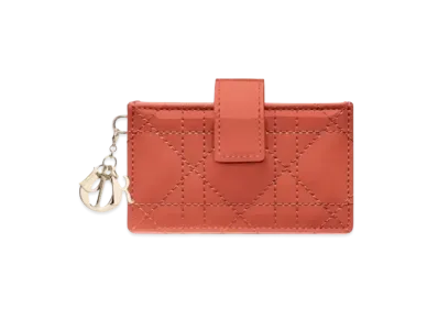 Dior Indian Red Small Pattern Leather Cannage Pattern 5 Pocket Card Holder "Brown"