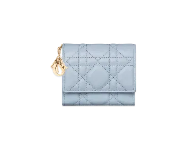 Dior Lady Dior Lotus Wallet Cannage Calfskin "Pail Blue/Powder Beige"