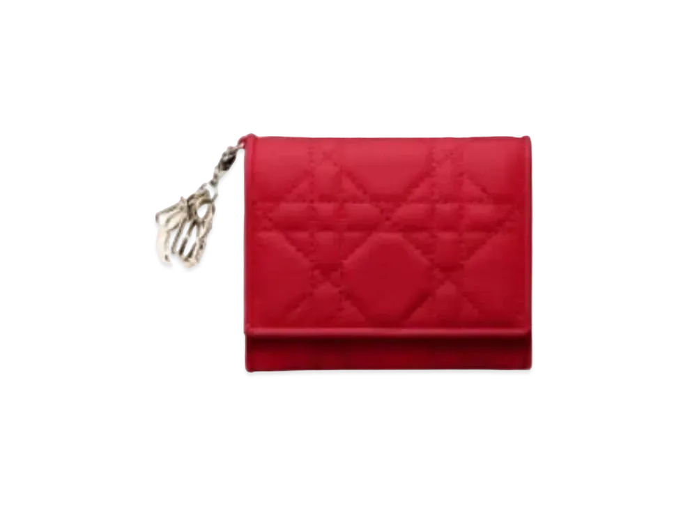 Dior Cannage Lambskin Lotus Wallet "Red"