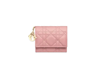 Dior Lady Dior Lotus Wallet Cannage Lambskin Japan Exclusive "Melocoton Pink"