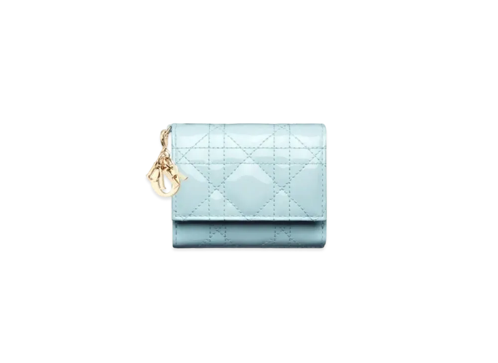Dior Lady Dior Lotus Wallet Patent Cannage Calfskin Japan Exclusive "Celestial Blue"