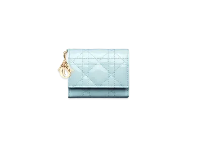 Dior Lady Dior Lotus Wallet Patent Cannage Calfskin Japan Exclusive "Celestial Blue"