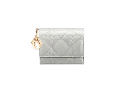 Dior Lady Dior Lotus Wallet Patent Cannage Calfskin "Cloud Gray"
