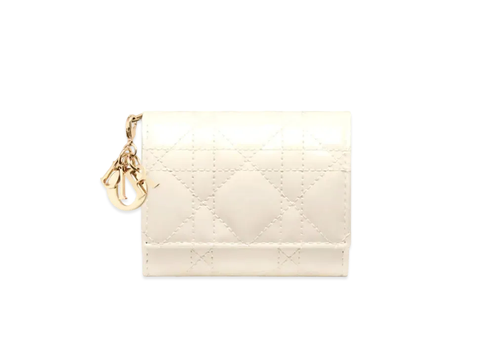 Dior Lady Dior Lotus Wallet Patent Cannage Calfskin "Dusty Ivory"