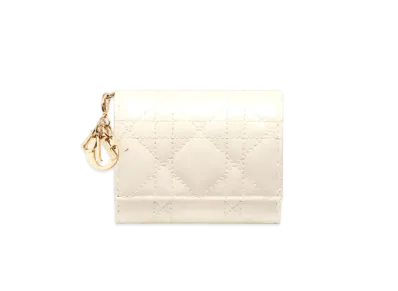 Dior Lady Dior Lotus Wallet Patent Cannage Calfskin "Dusty Ivory"