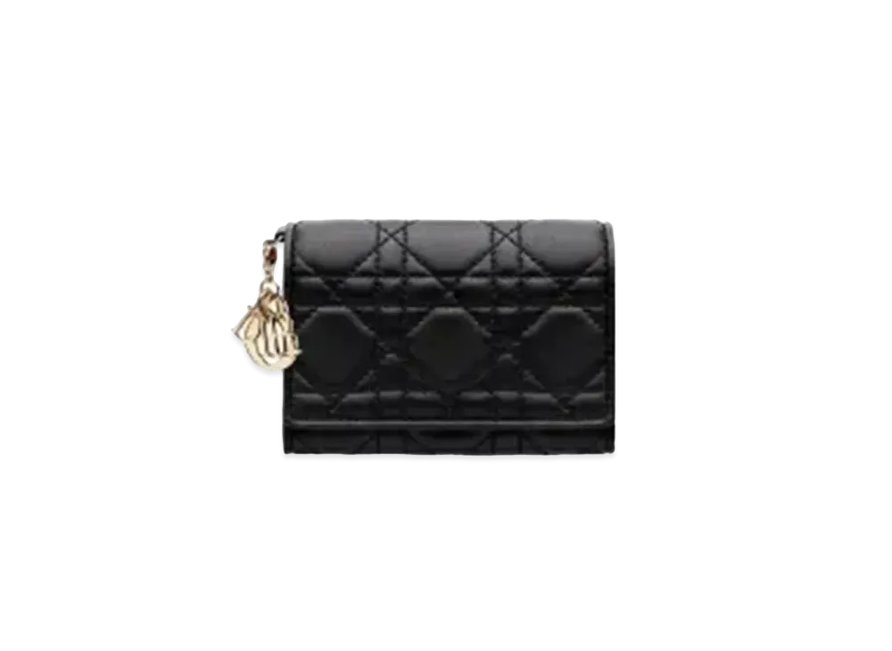 Dior Lady Dior Cannage Lambskin Compact Wallet "Black"